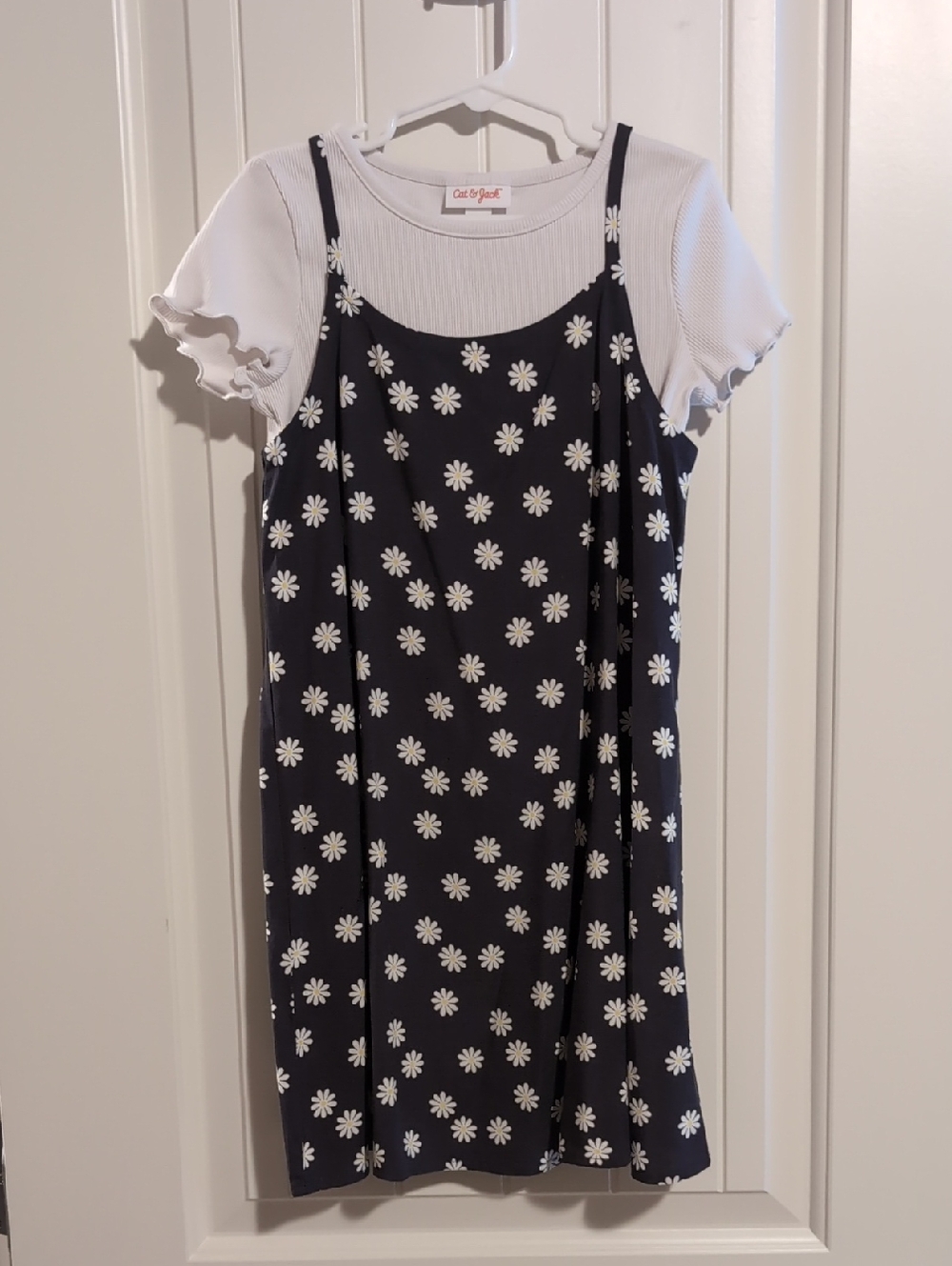 Cat & Jack Black Dress with White Daisy Print and White Layering Tee